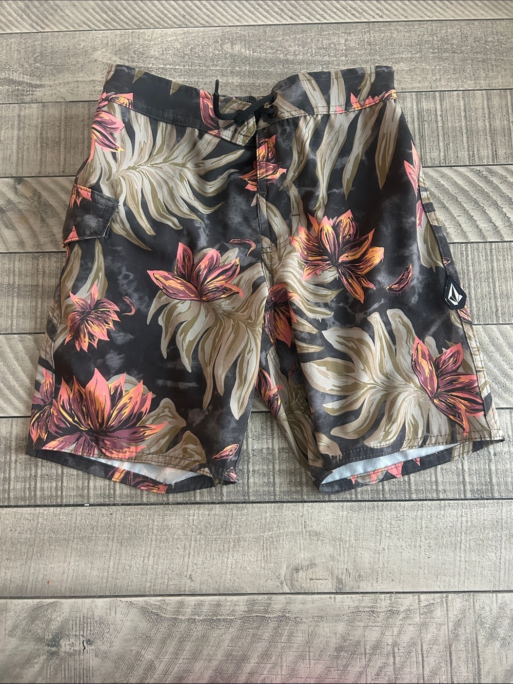 Volcom Men's Floral Board Shorts - Black, Coral & Cream